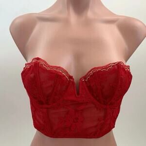 Victoria's Secret Dream Angels Long Line Strapless Corset Lace Bra Red 32DD